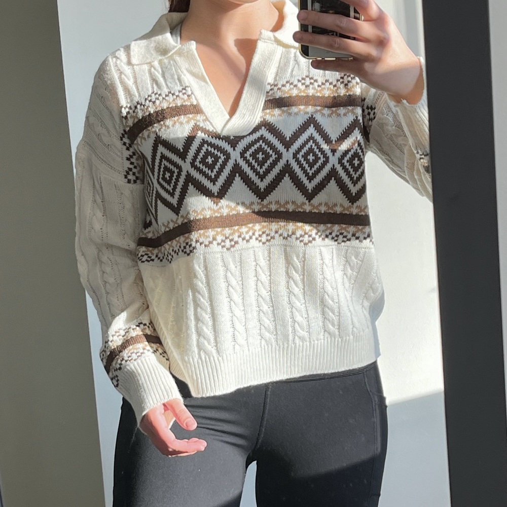 Pink Rose cute cream knit sweater